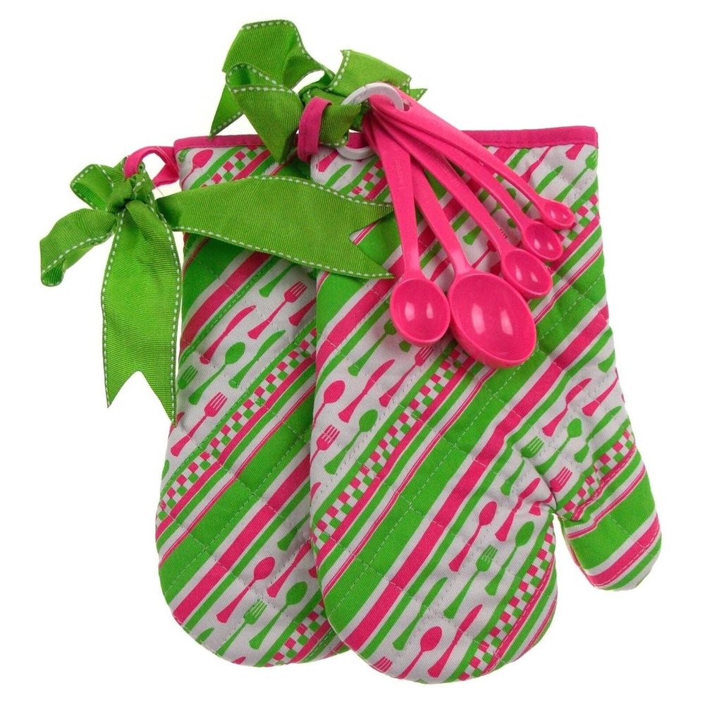 Brownlow Kitchen Oven Mitt & Measuring Spoons Gift Set 4 Bon Appetit 100% Cotton
